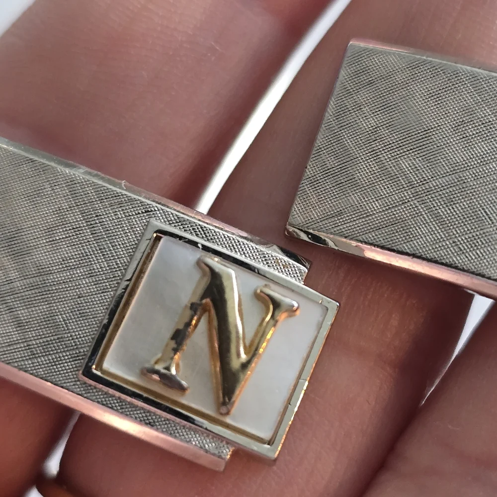 Vintage cuff links letter N silver tone gold tone initial alphabet monogram